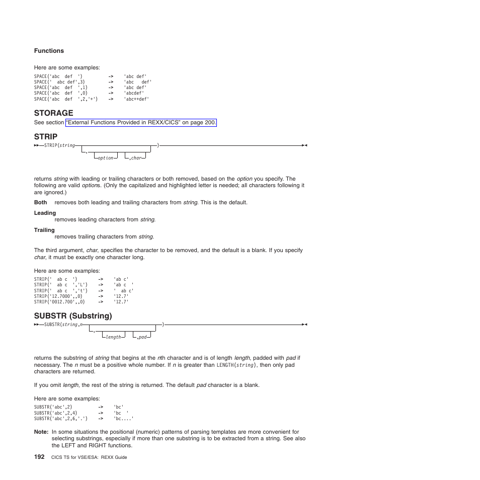 Storage, Strip, Substr (substring) | Strip substr (substring) | IBM SC34-5764-01 User Manual | Page 214 / 481