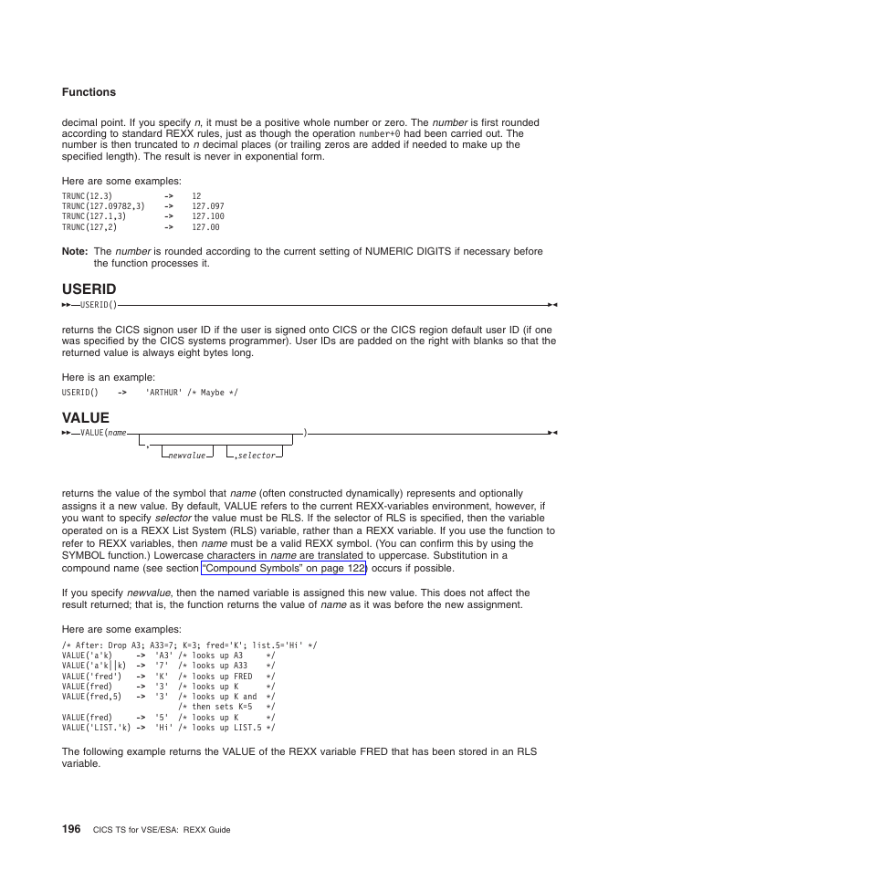 Userid, Value, Userid value | IBM SC34-5764-01 User Manual | Page 218 / 481