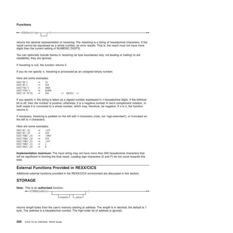 External functions provided in rexx/cics, Storage | IBM SC34-5764-01 User Manual | Page 222 / 481