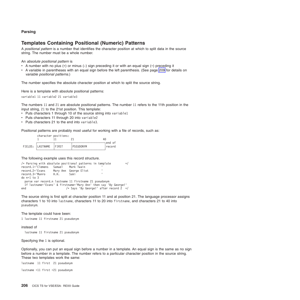 Templates containing positional (numeric) patterns | IBM SC34-5764-01 User Manual | Page 228 / 481