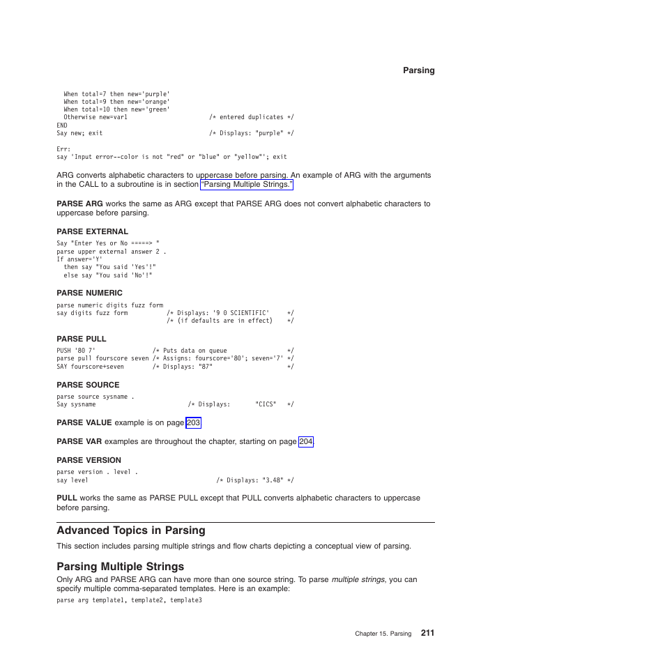 Advanced topics in parsing, Parsing multiple strings | IBM SC34-5764-01 User Manual | Page 233 / 481