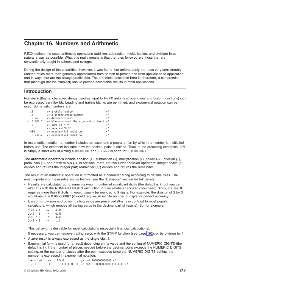 Chapter 16. numbers and arithmetic, Introduction, Chapter 16. numbers and arithmetic introduction | Chapter 16, “numbers and arithmetic | IBM SC34-5764-01 User Manual | Page 239 / 481