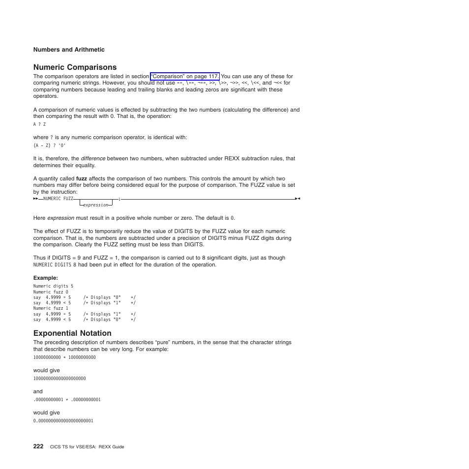 Numeric comparisons, Exponential notation, Numeric comparisons exponential notation | IBM SC34-5764-01 User Manual | Page 244 / 481