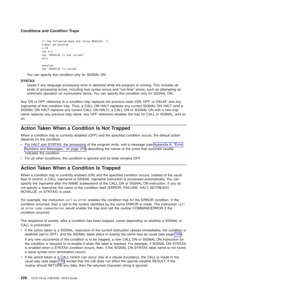 Action taken when a condition is not trapped, Action taken when a condition is trapped | IBM SC34-5764-01 User Manual | Page 248 / 481