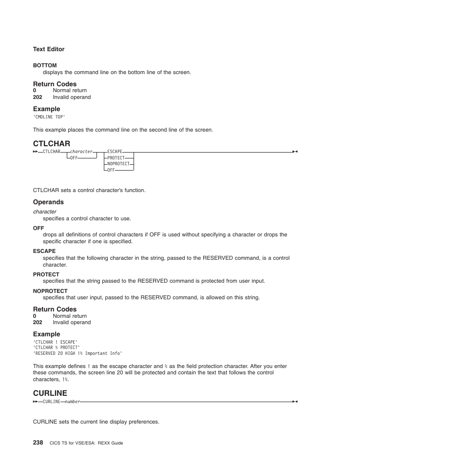 Return codes, Example, Ctlchar | Operands, Curline | IBM SC34-5764-01 User Manual | Page 260 / 481