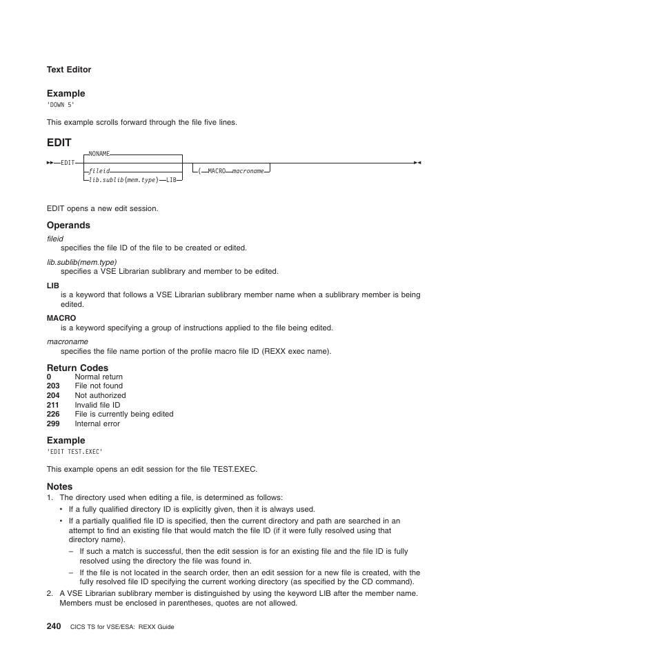 Example, Edit, Operands | Return codes, Notes | IBM SC34-5764-01 User Manual | Page 262 / 481