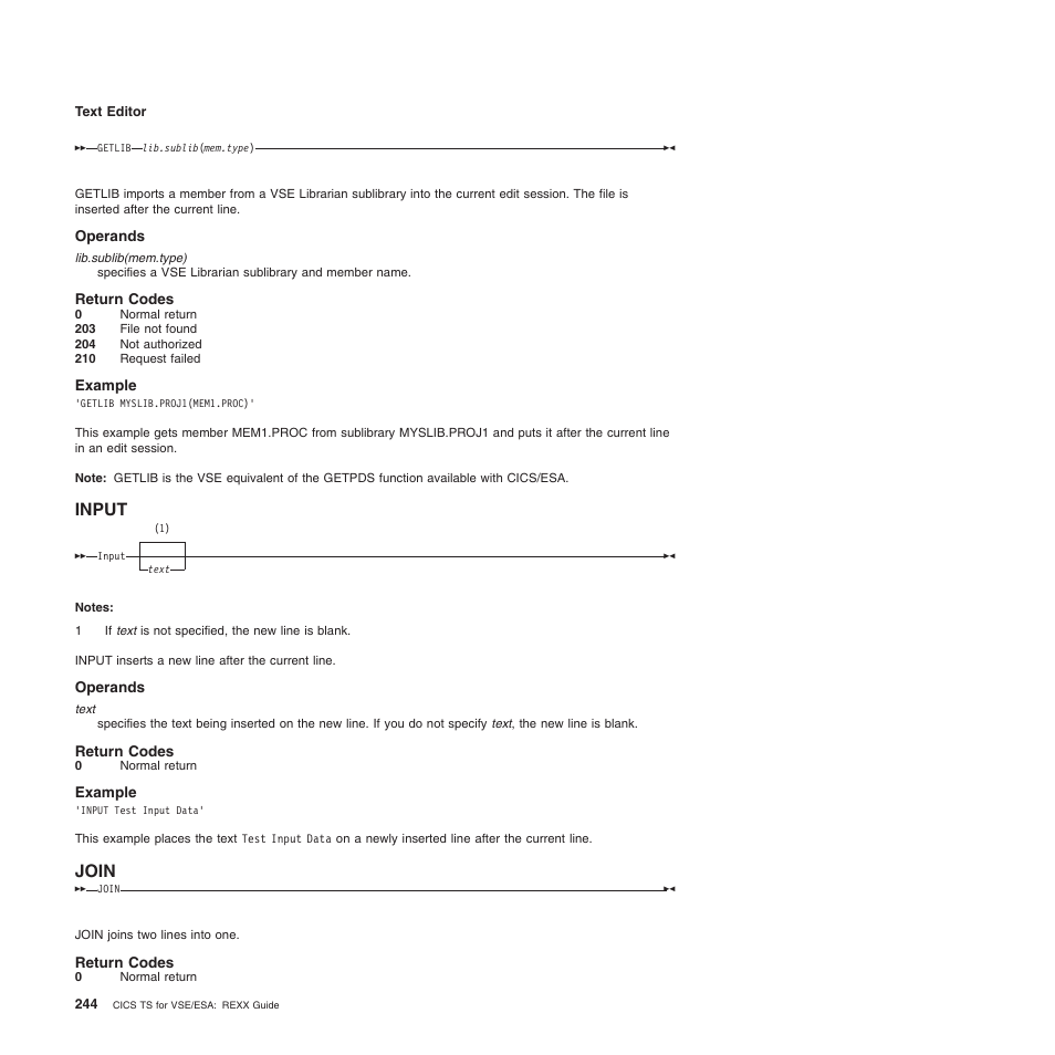 Operands, Return codes, Example | Input, Join, Input join | IBM SC34-5764-01 User Manual | Page 266 / 481