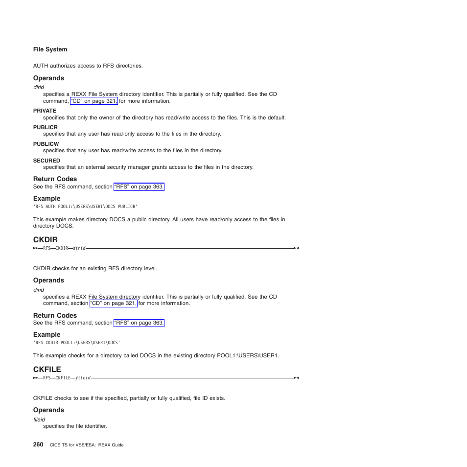 Operands, Return codes, Example | Ckdir, Ckfile, Ckdir ckfile | IBM SC34-5764-01 User Manual | Page 282 / 481