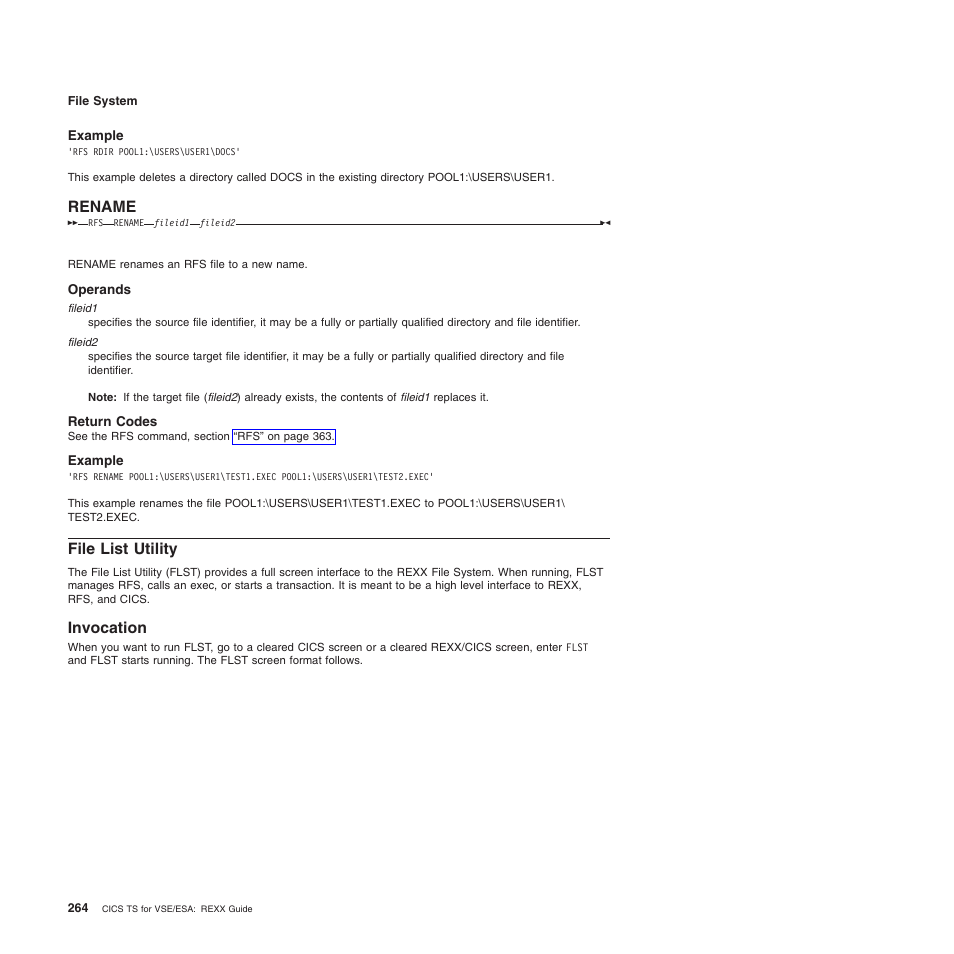 Example, Rename, Operands | Return codes, File list utility, Invocation | IBM SC34-5764-01 User Manual | Page 286 / 481