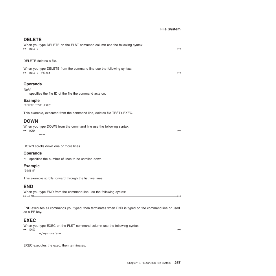 Delete, Operands, Example | Down, Exec, Delete down end exec | IBM SC34-5764-01 User Manual | Page 289 / 481