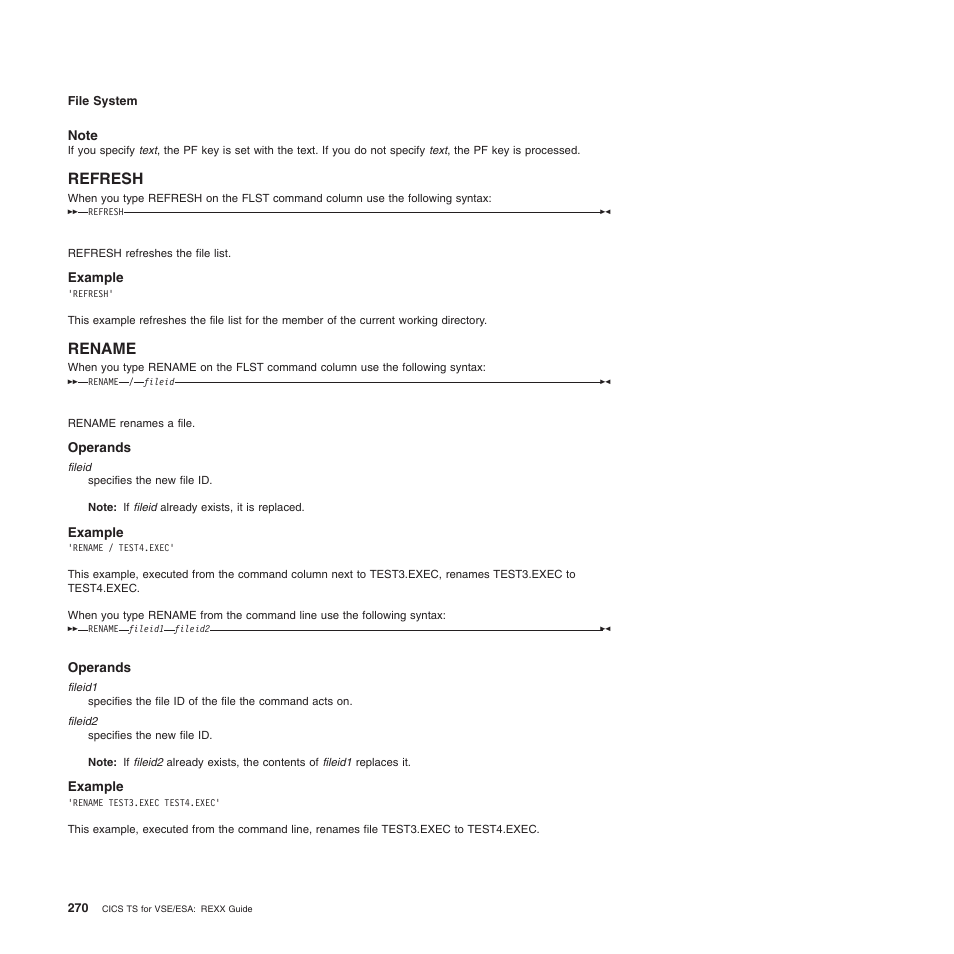 Note, Refresh, Example | Rename, Operands | IBM SC34-5764-01 User Manual | Page 292 / 481