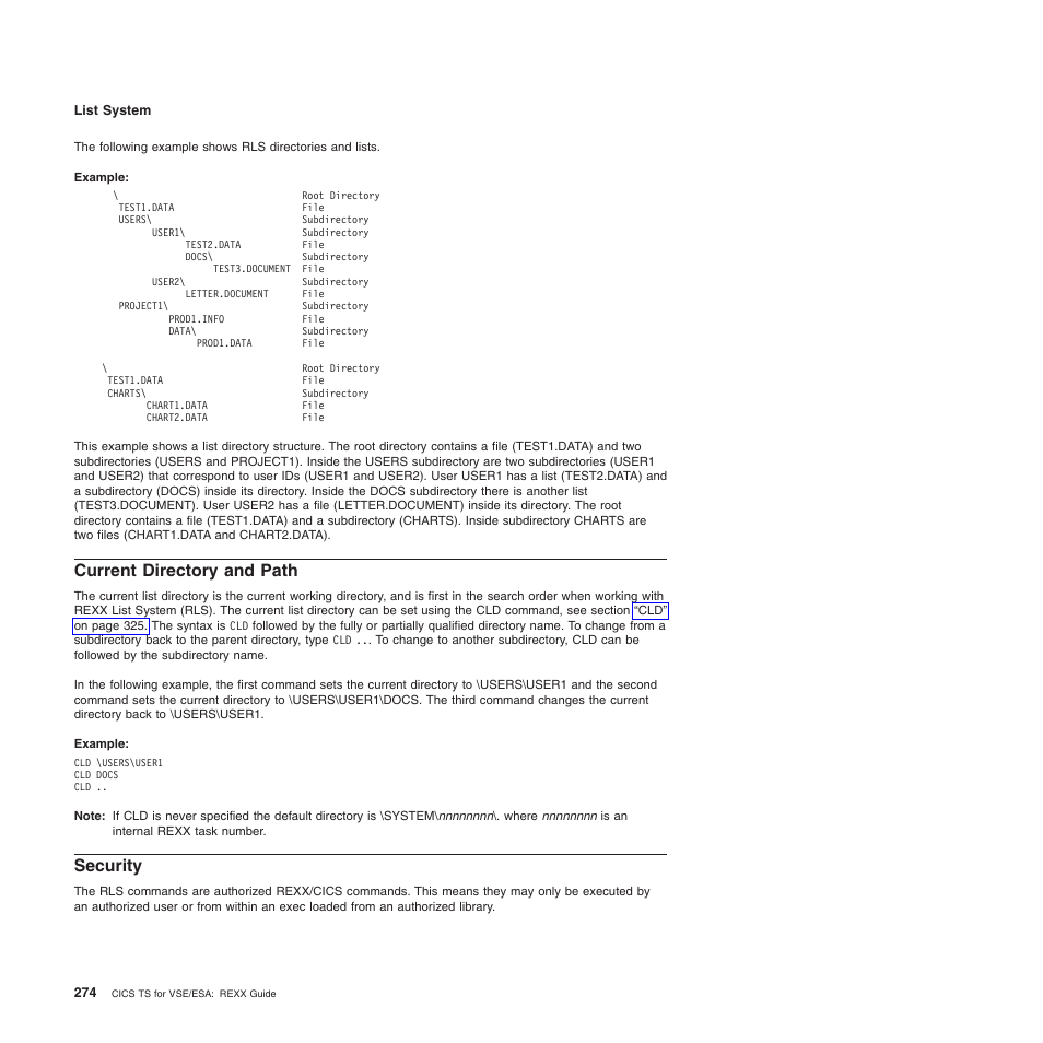 Current directory and path, Security | IBM SC34-5764-01 User Manual | Page 296 / 481