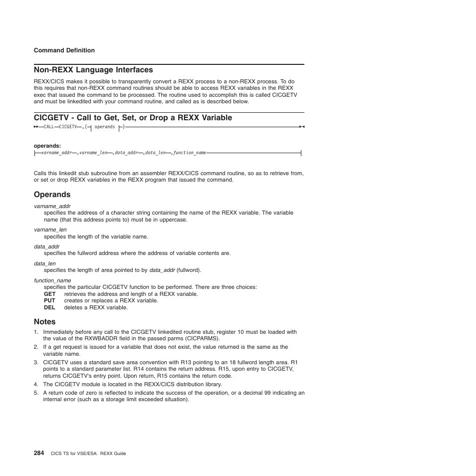 Non-rexx language interfaces, Operands, Notes | Operands notes | IBM SC34-5764-01 User Manual | Page 306 / 481