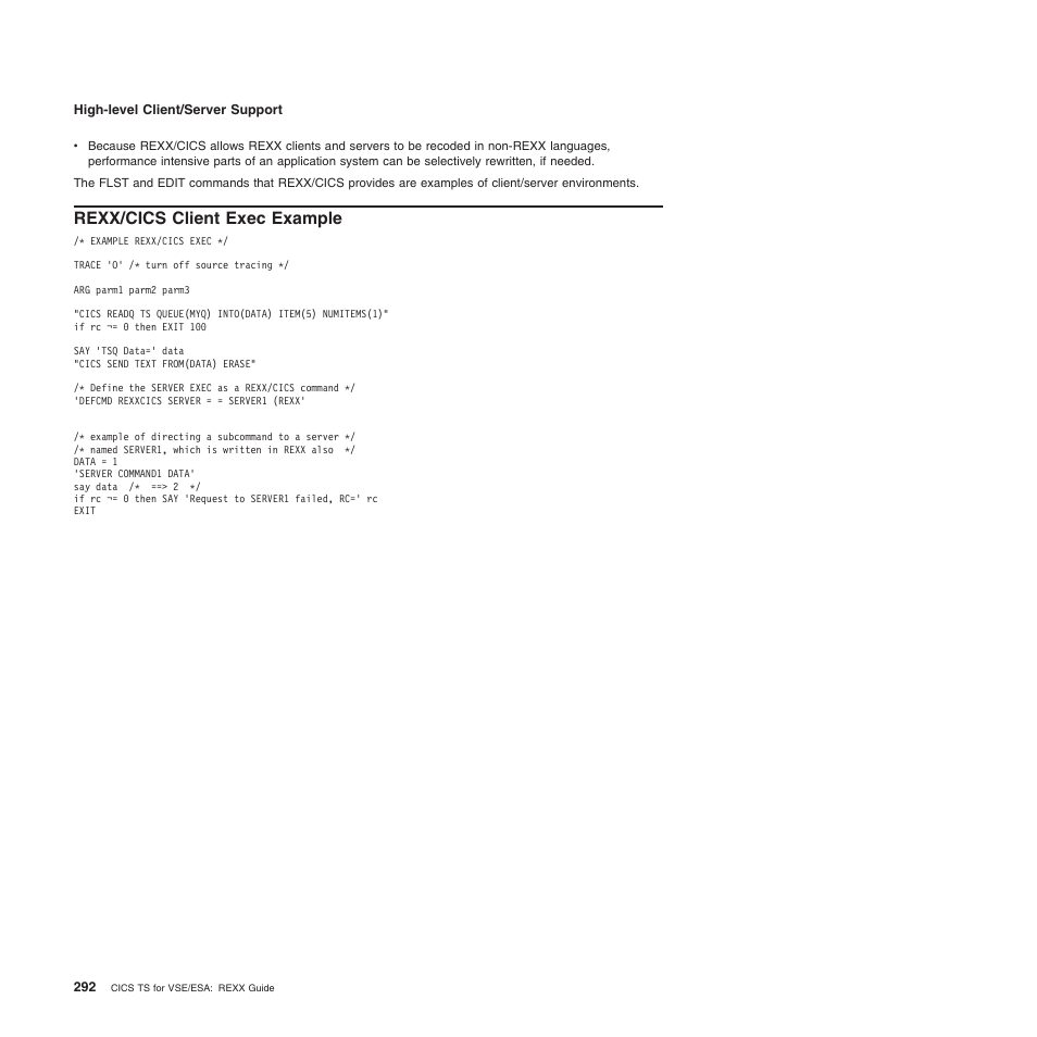 Rexx/cics client exec example | IBM SC34-5764-01 User Manual | Page 314 / 481