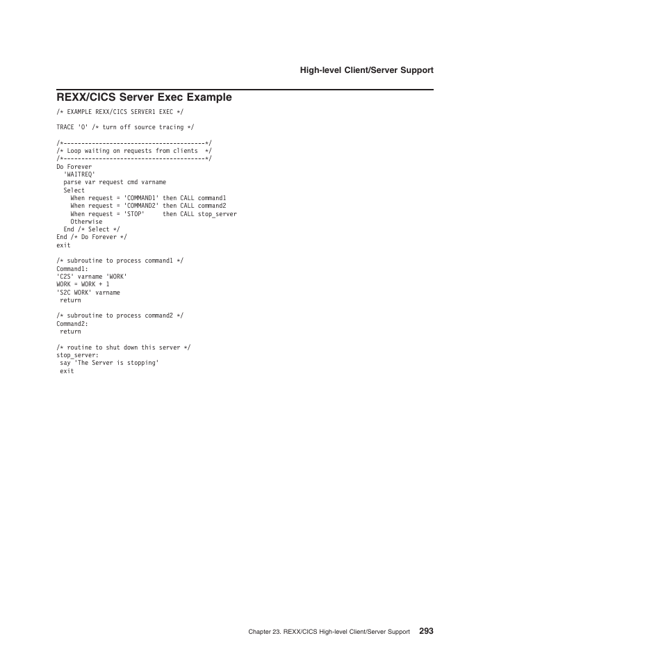Rexx/cics server exec example | IBM SC34-5764-01 User Manual | Page 315 / 481