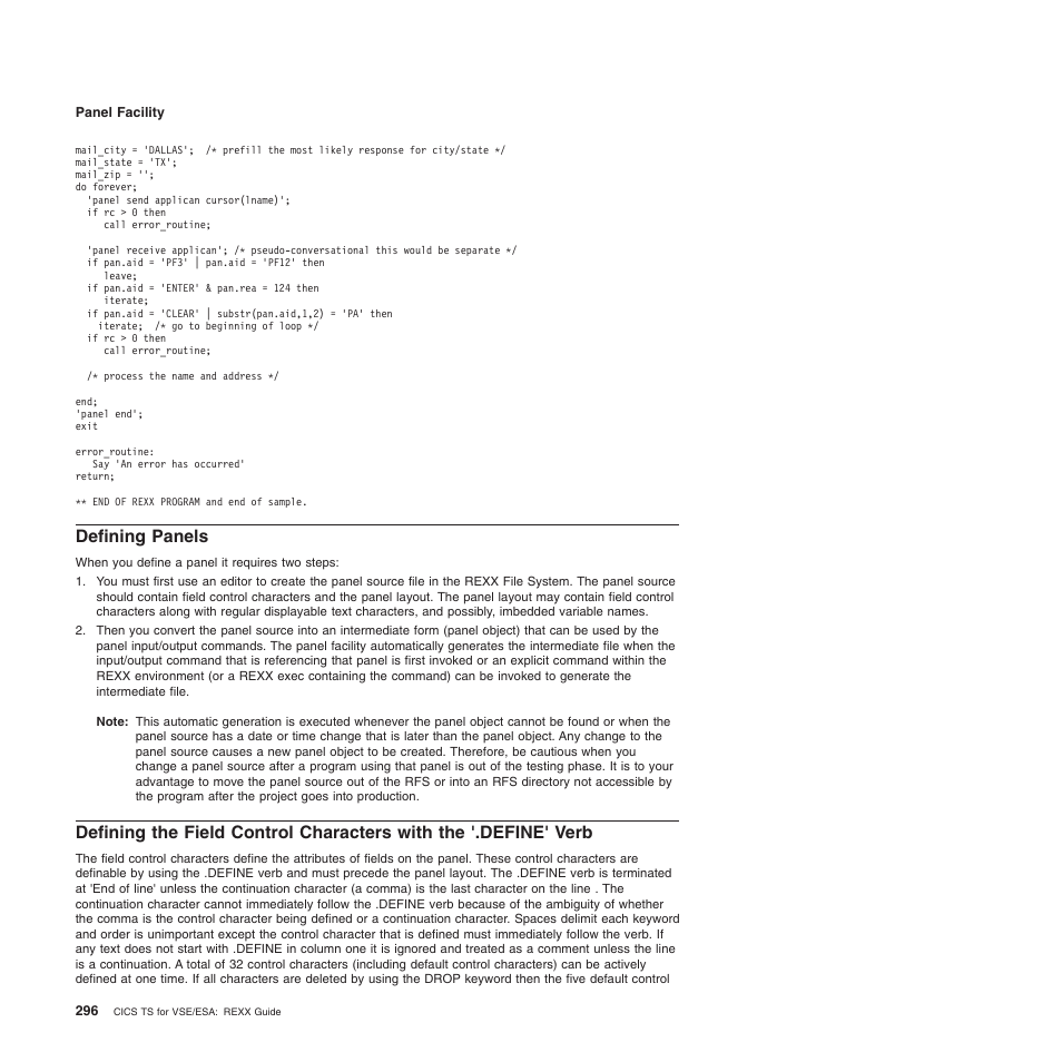 Defining panels | IBM SC34-5764-01 User Manual | Page 318 / 481