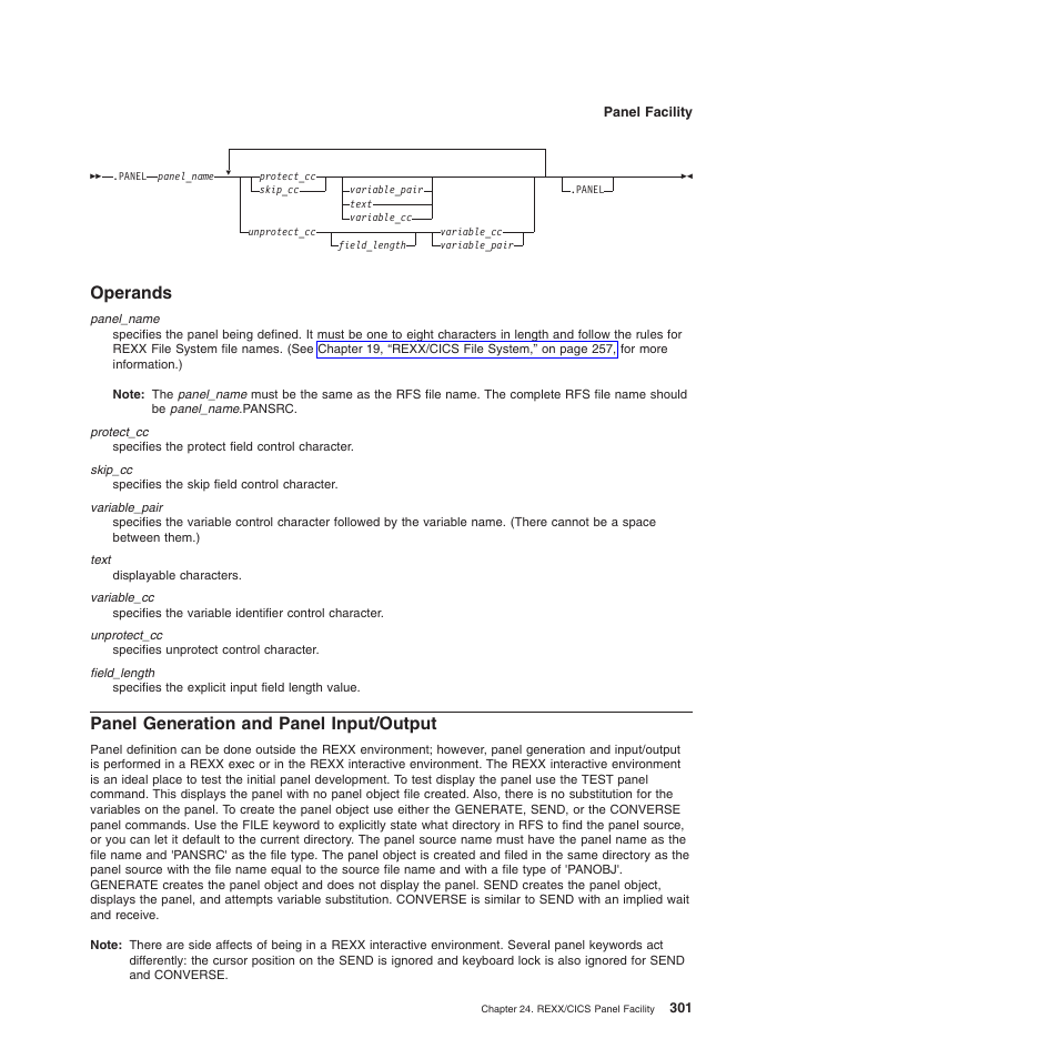 Operands, Panel generation and panel input/output | IBM SC34-5764-01 User Manual | Page 323 / 481