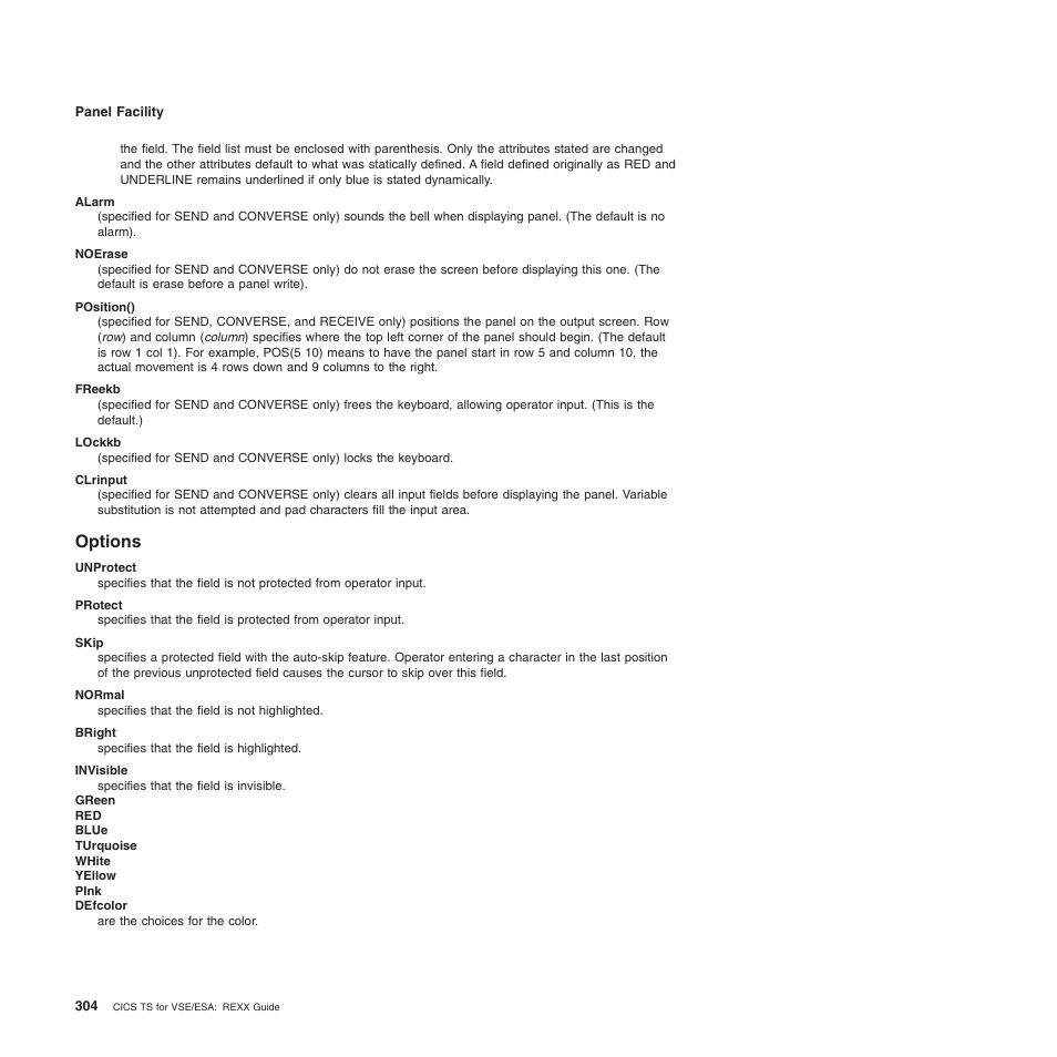 Options | IBM SC34-5764-01 User Manual | Page 326 / 481