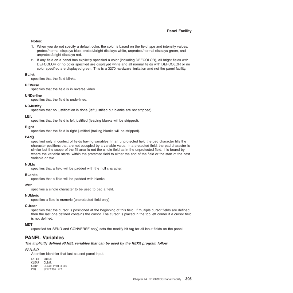 Panel variables | IBM SC34-5764-01 User Manual | Page 327 / 481