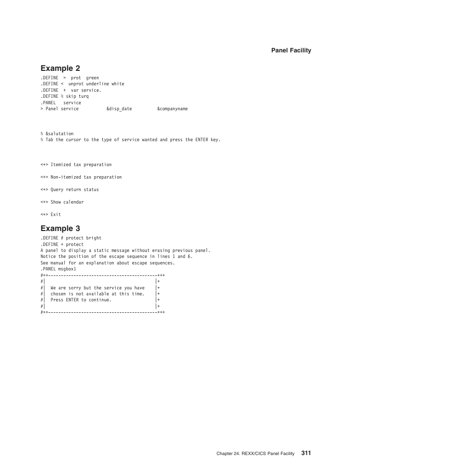 Example 2, Example 3 | IBM SC34-5764-01 User Manual | Page 333 / 481