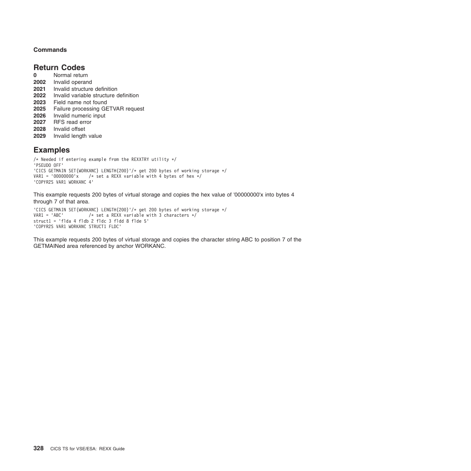 Return codes, Examples, Return codes examples | IBM SC34-5764-01 User Manual | Page 350 / 481