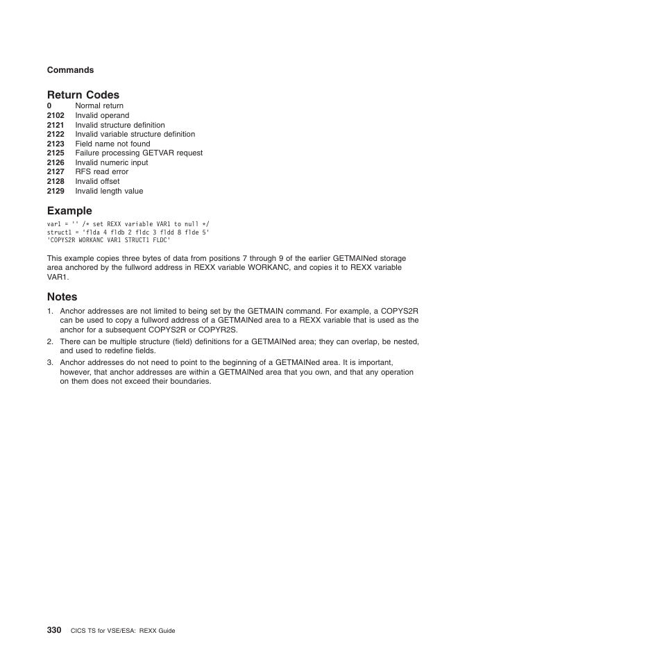 Return codes, Example, Notes | Return codes example notes | IBM SC34-5764-01 User Manual | Page 352 / 481