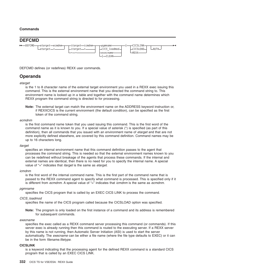 Defcmd, Operands | IBM SC34-5764-01 User Manual | Page 354 / 481