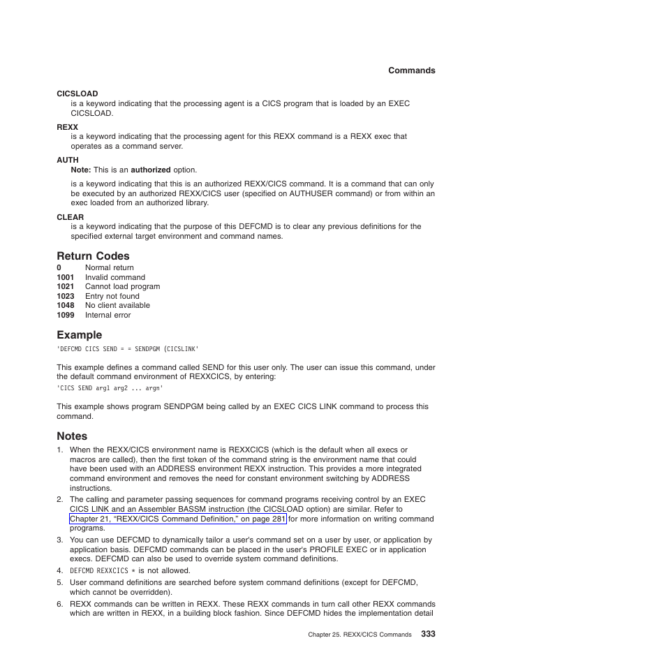 Return codes, Example, Notes | Return codes example notes | IBM SC34-5764-01 User Manual | Page 355 / 481
