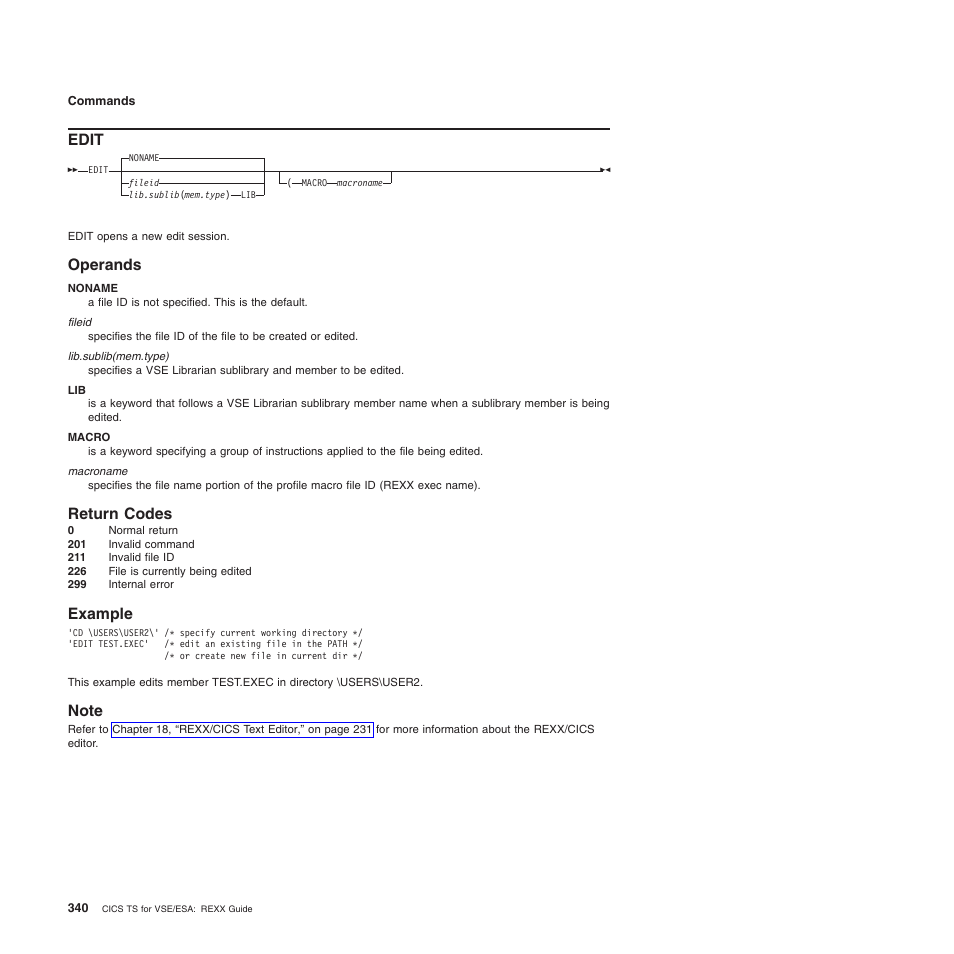 Edit, Operands, Return codes | Example, Note, Operands return codes example note | IBM SC34-5764-01 User Manual | Page 362 / 481