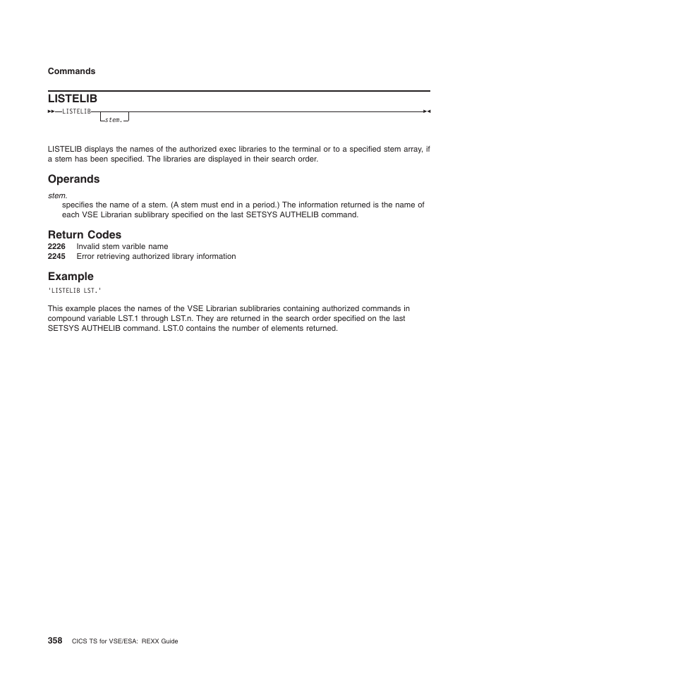 Listelib, Operands, Return codes | Example, Operands return codes example | IBM SC34-5764-01 User Manual | Page 380 / 481