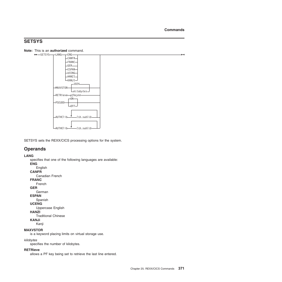 Setsys, Operands | IBM SC34-5764-01 User Manual | Page 393 / 481