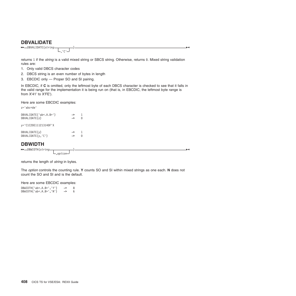 Dbvalidate, Dbwidth | IBM SC34-5764-01 User Manual | Page 430 / 481