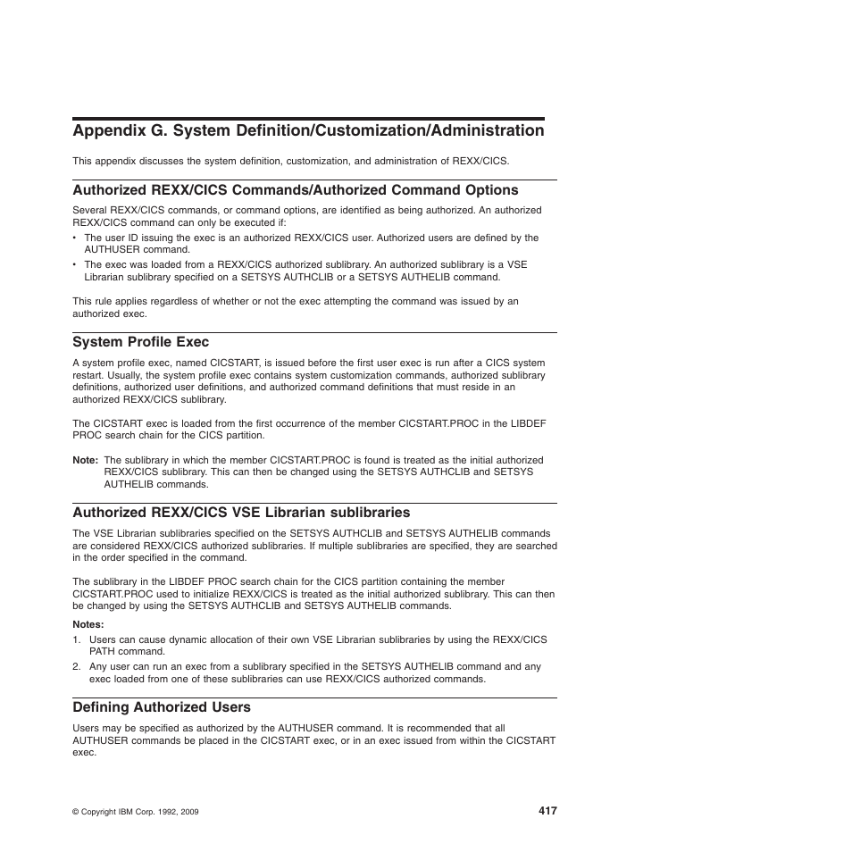 System profile exec, Authorized rexx/cics vse librarian sublibraries, Defining authorized users | IBM SC34-5764-01 User Manual | Page 439 / 481