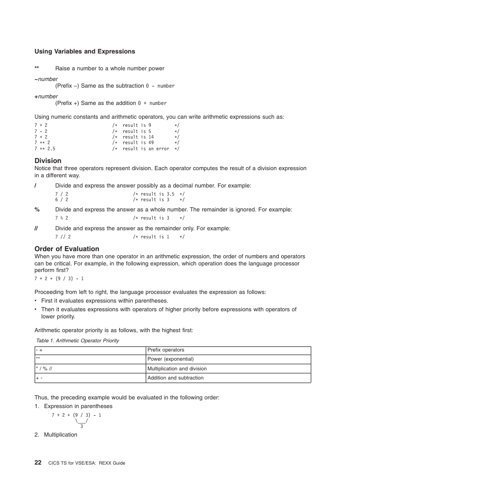 Division, Order of evaluation | IBM SC34-5764-01 User Manual | Page 44 / 481