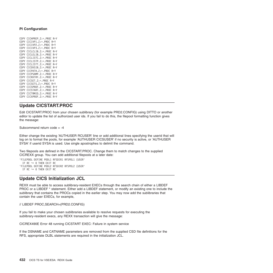 Update cicstart.proc, Update cics initialization jcl | IBM SC34-5764-01 User Manual | Page 454 / 481