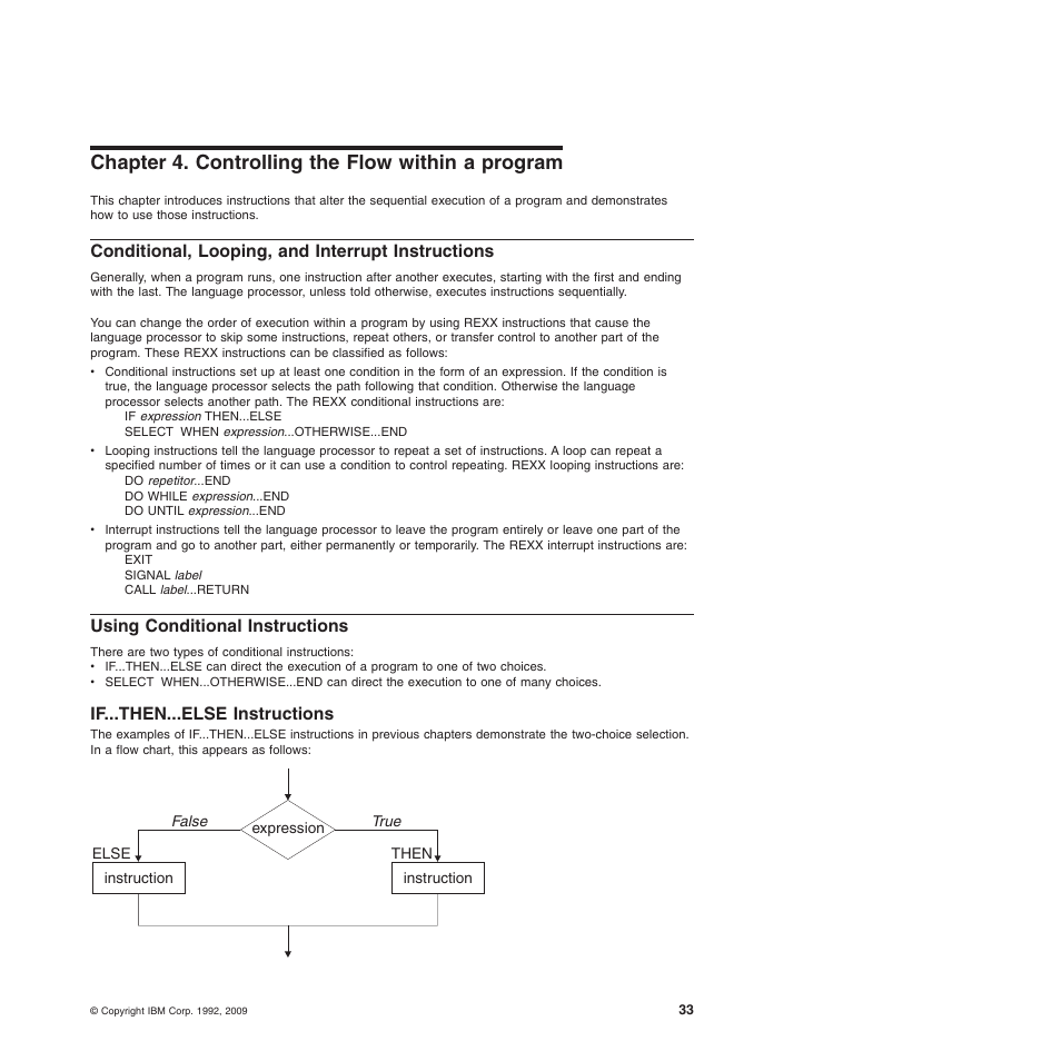 Chapter 4. controlling the flow within a program, Conditional, looping, and interrupt instructions, Using conditional instructions | If...then...else instructions | IBM SC34-5764-01 User Manual | Page 55 / 481