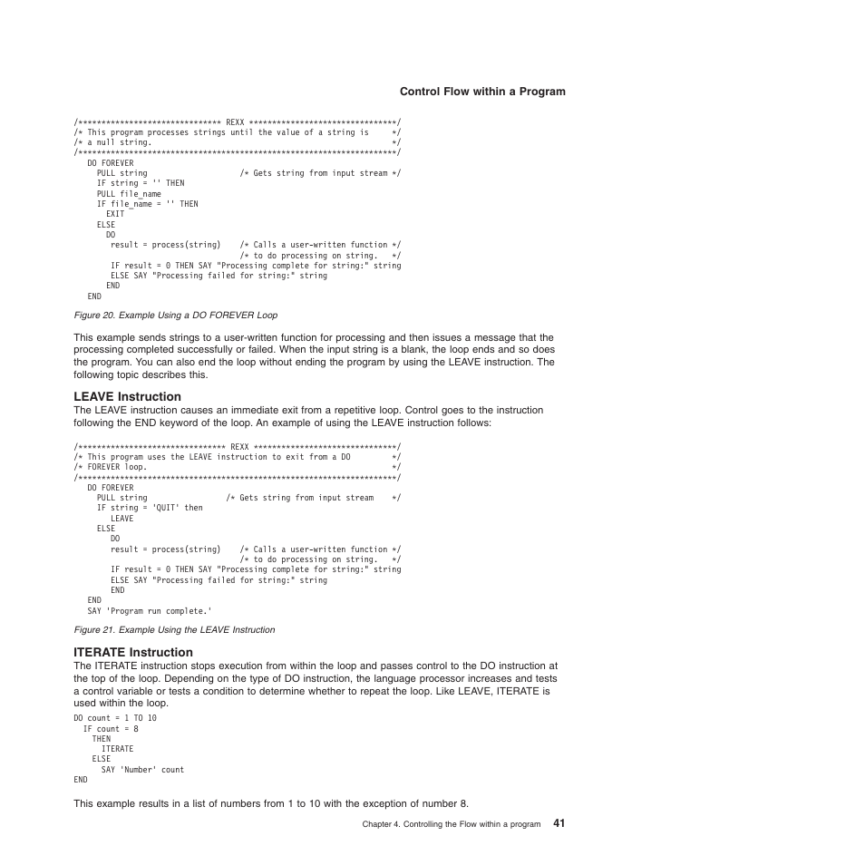 Leave instruction, Iterate instruction | IBM SC34-5764-01 User Manual | Page 63 / 481