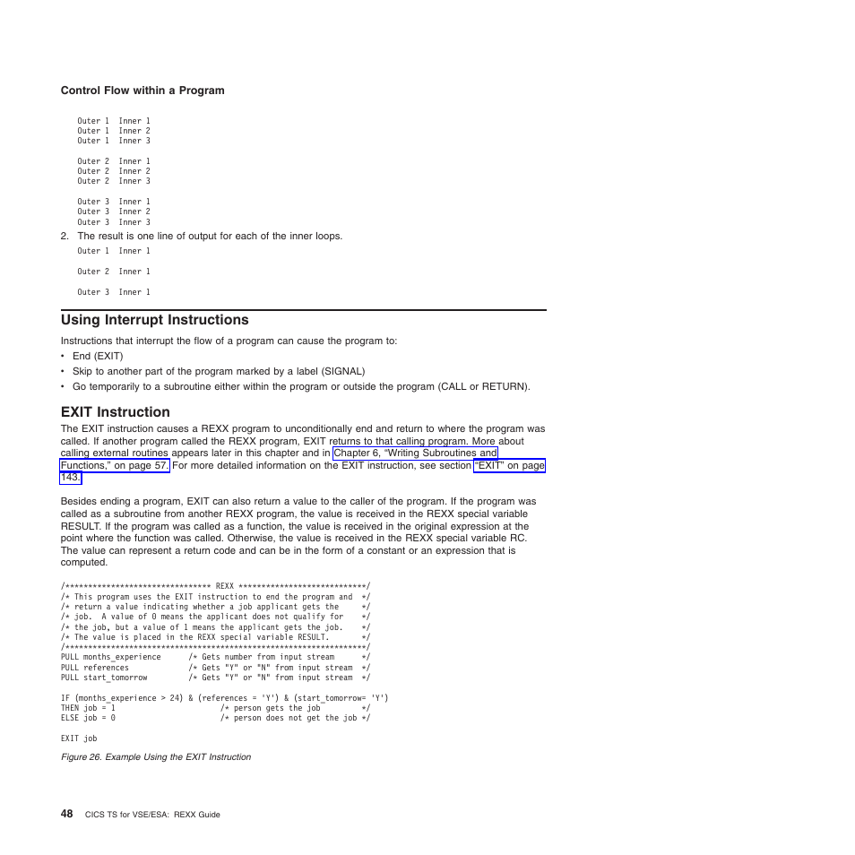 Using interrupt instructions, Exit instruction | IBM SC34-5764-01 User Manual | Page 70 / 481