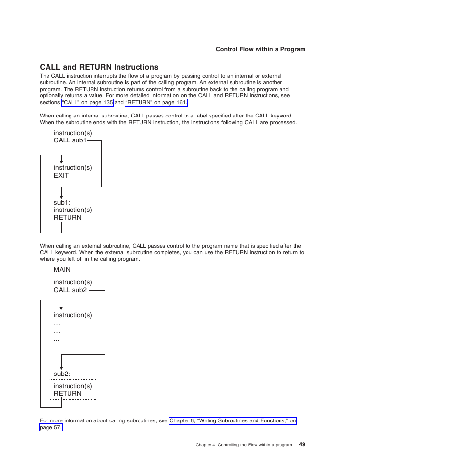 Call and return instructions | IBM SC34-5764-01 User Manual | Page 71 / 481