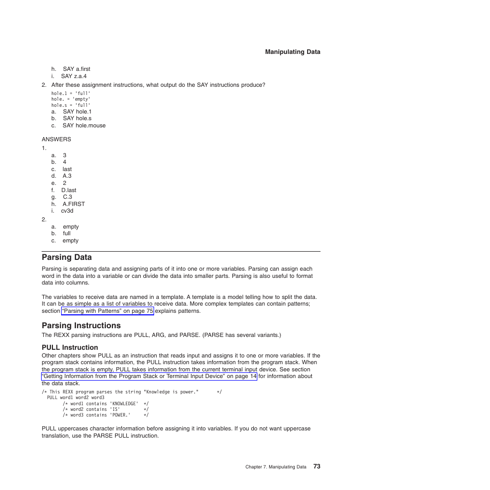 Parsing data, Parsing instructions, Pull instruction | IBM SC34-5764-01 User Manual | Page 95 / 481