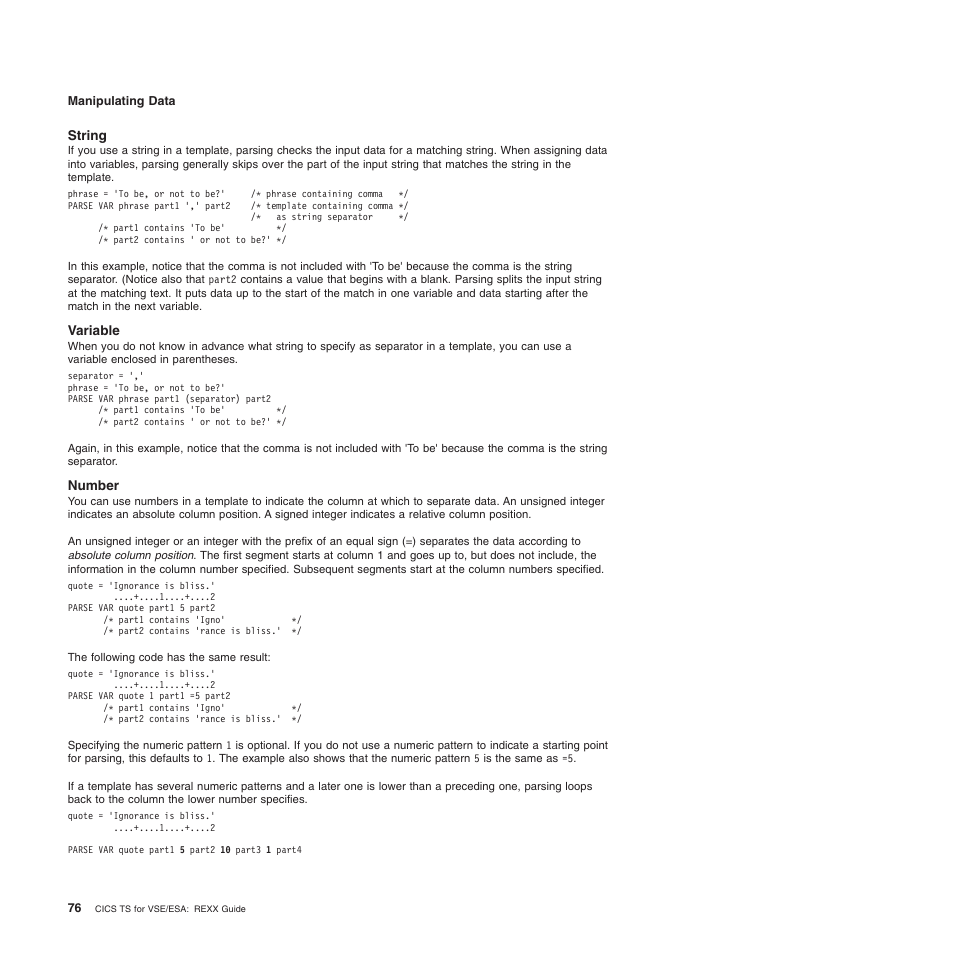 String, Variable, Number | IBM SC34-5764-01 User Manual | Page 98 / 481