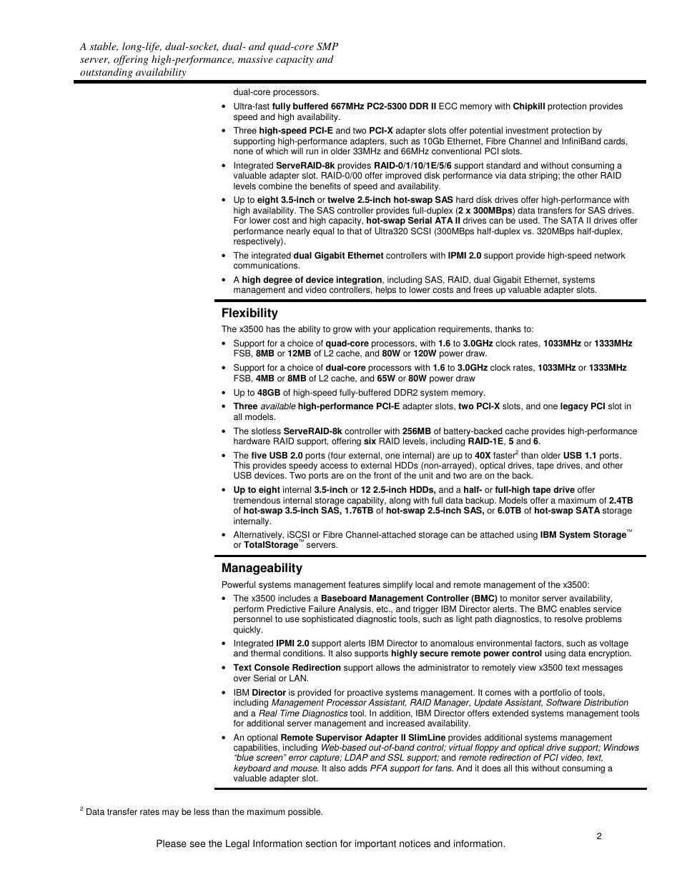 Flexibility, Manageability | IBM X3500 User Manual | Page 2 / 16