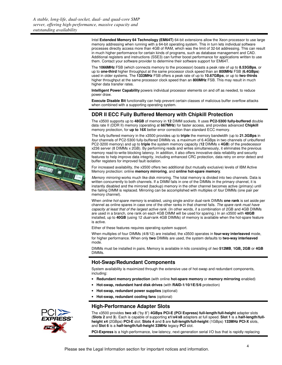 Hot-swap/redundant components, High-performance adapter slots | IBM X3500 User Manual | Page 4 / 16