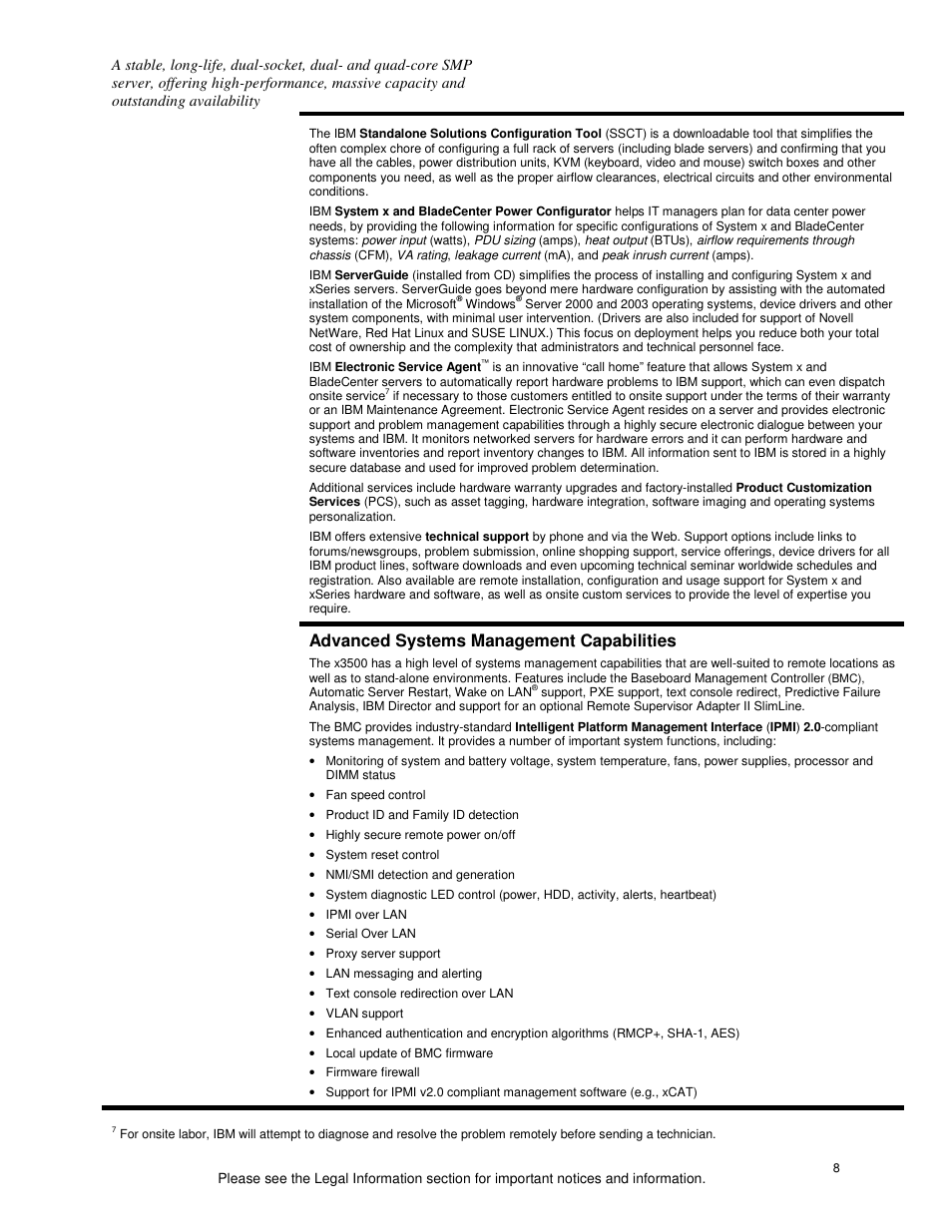 Advanced systems management capabilities | IBM X3500 User Manual | Page 8 / 16