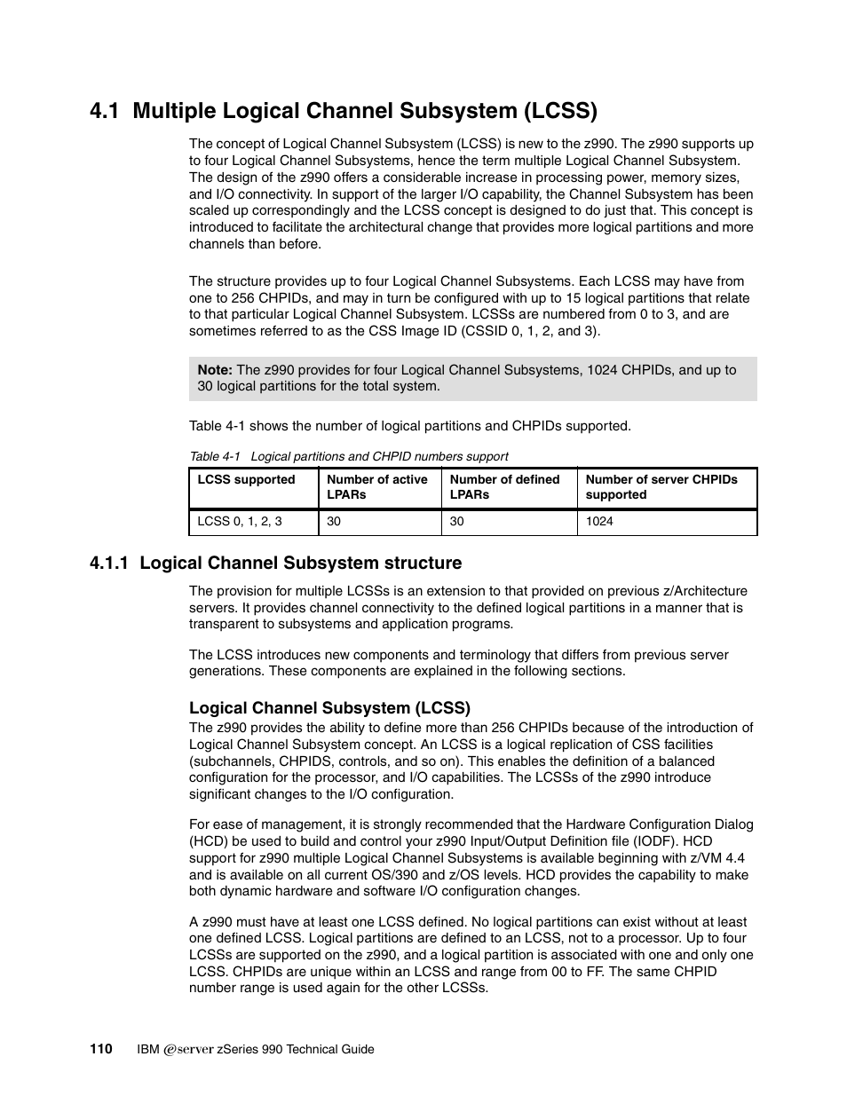 1 multiple logical channel subsystem (lcss), 1 logical channel subsystem structure | IBM 990 User Manual | Page 122 / 284