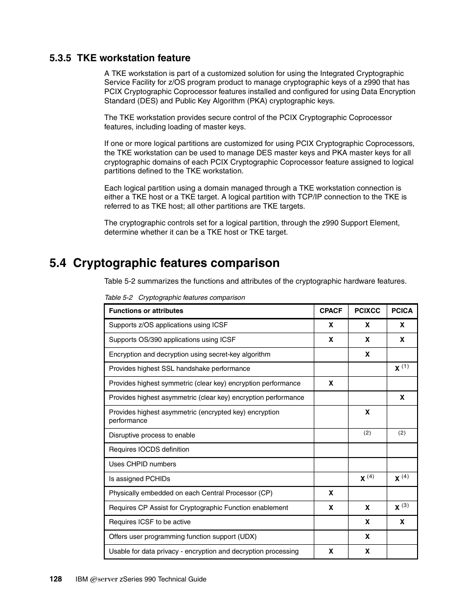 5 tke workstation feature, 4 cryptographic features comparison | IBM 990 User Manual | Page 140 / 284