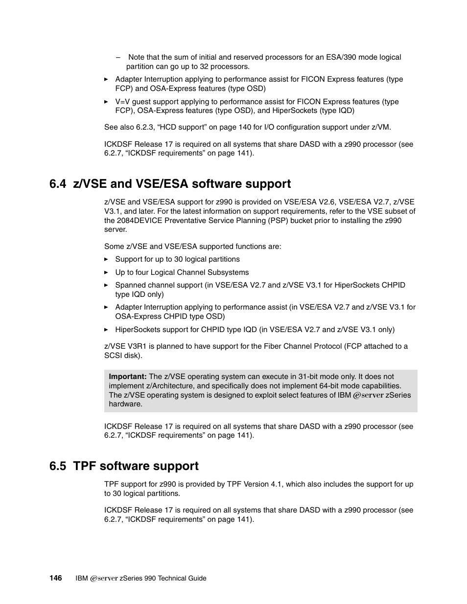 4 z/vse and vse/esa software support, 5 tpf software support | IBM 990 User Manual | Page 158 / 284