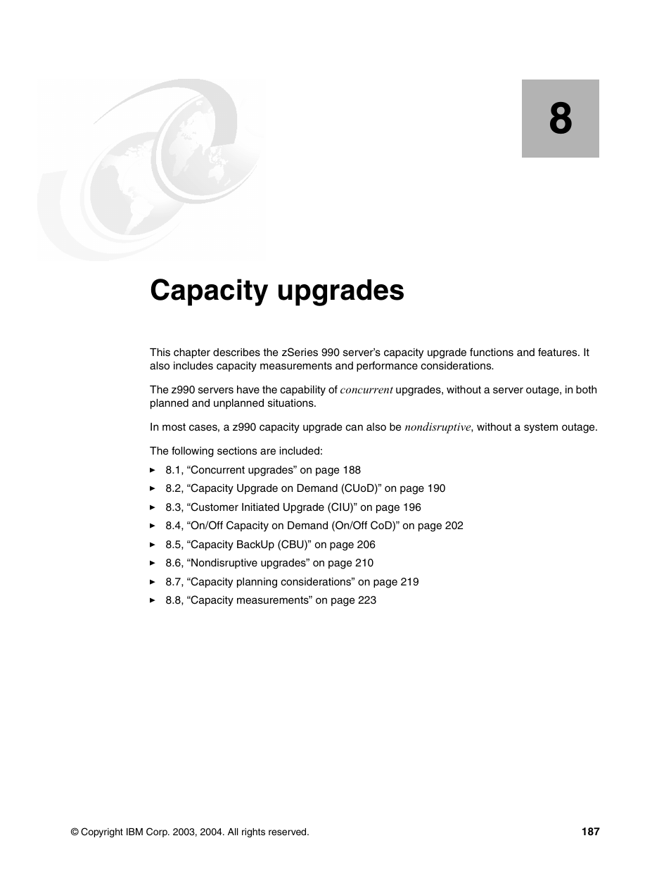 Chapter 8. capacity upgrades, Capacity upgrades | IBM 990 User Manual | Page 199 / 284