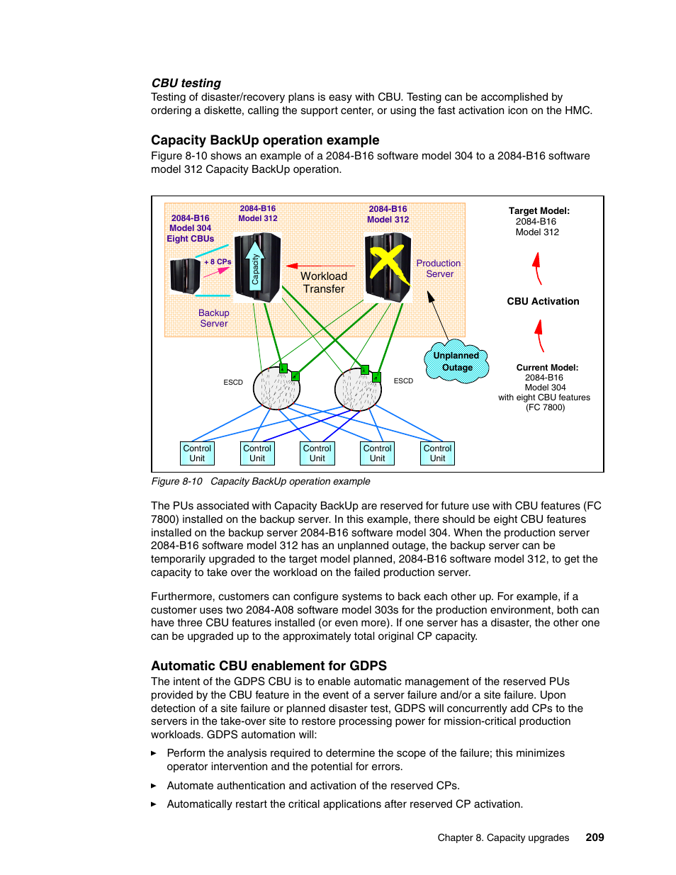 Capacity backup operation example, Automatic cbu enablement for gdps, Cbu testing | IBM 990 User Manual | Page 221 / 284