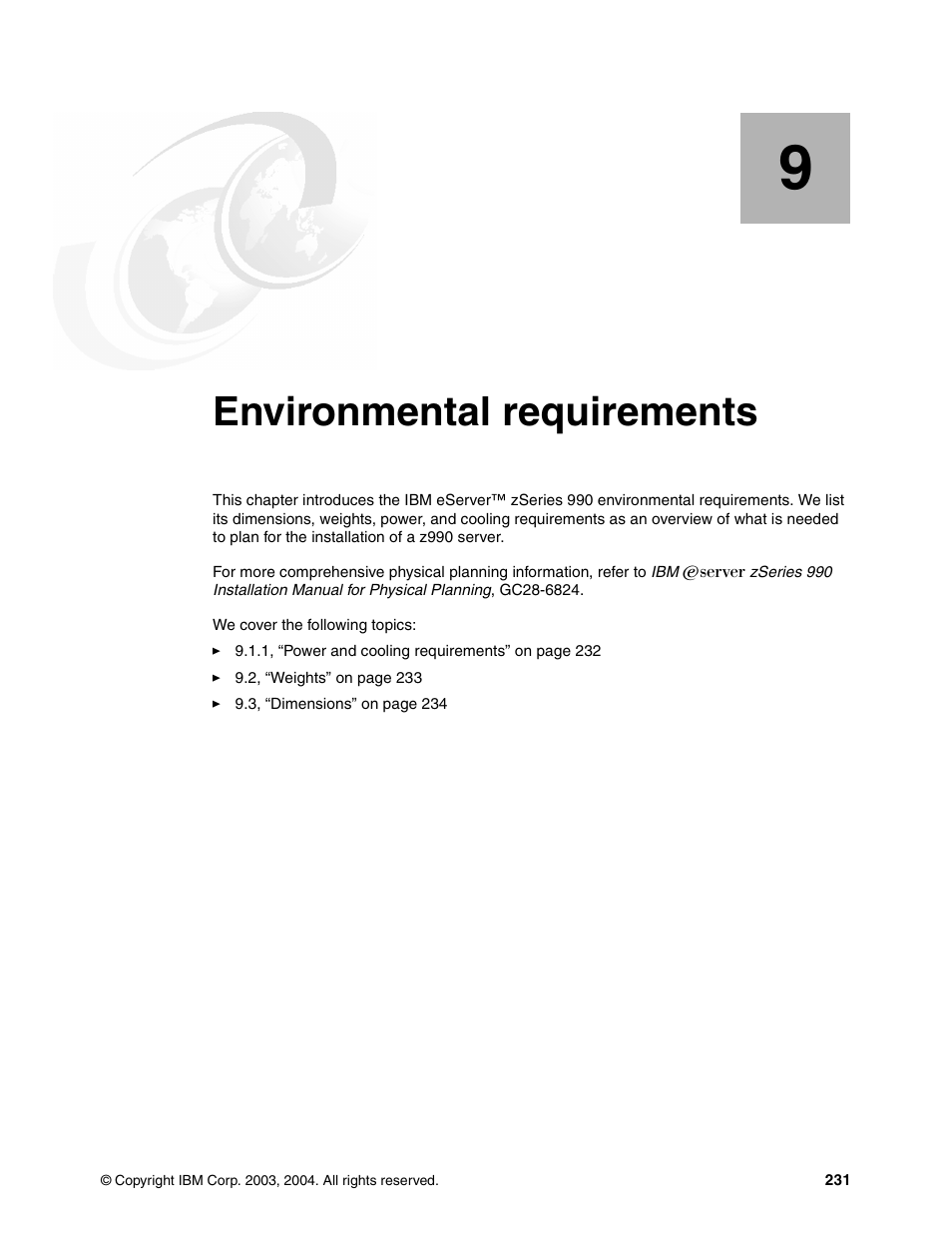 Chapter 9. environmental requirements, Environmental requirements | IBM 990 User Manual | Page 243 / 284